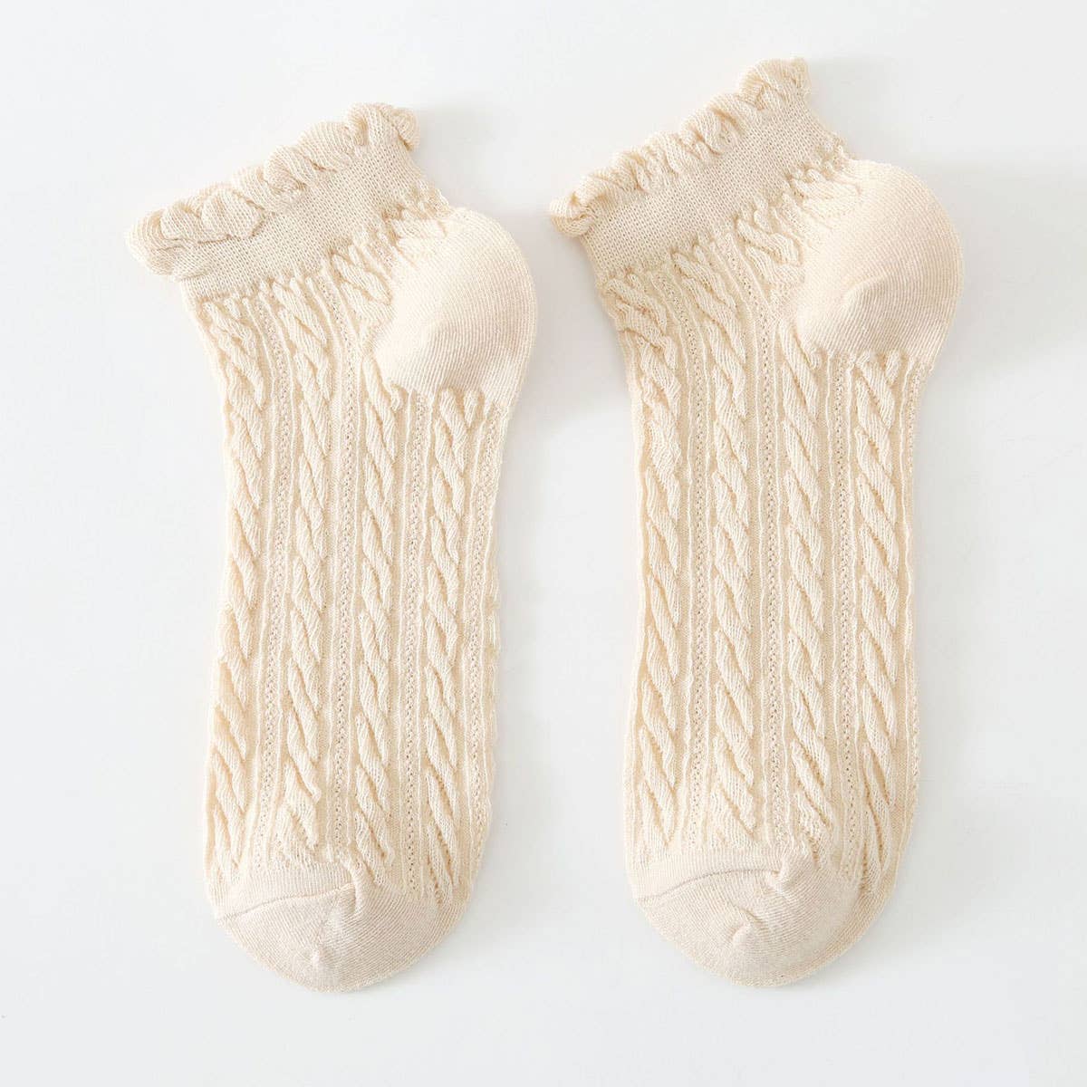 Mesh Retro Twist Ruffle Ankle Socks for Womens