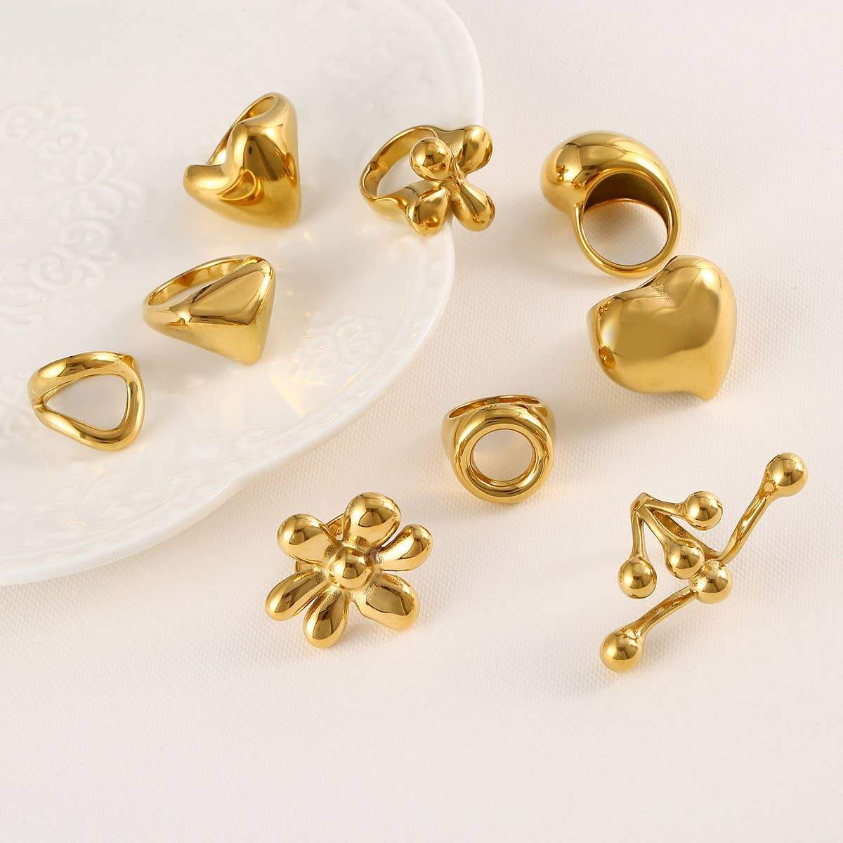 Trendy 18K Gold Plated Steel Statement Ring