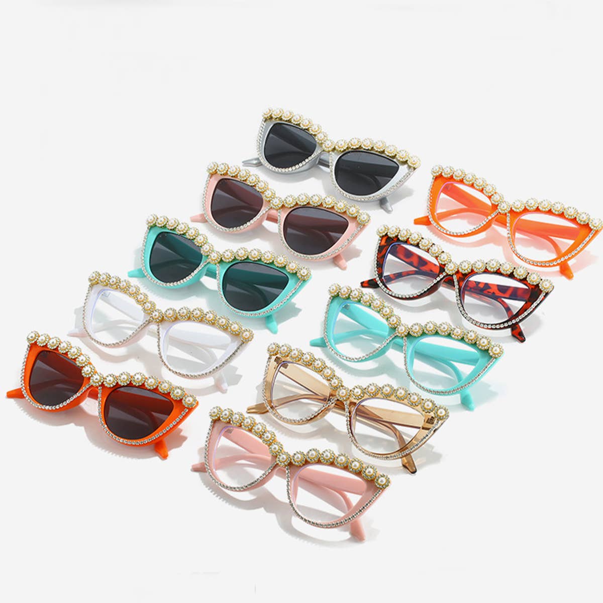 HANDMADE RHINESTONE PEARL RETRO CAT-EYE SUNGLASSES