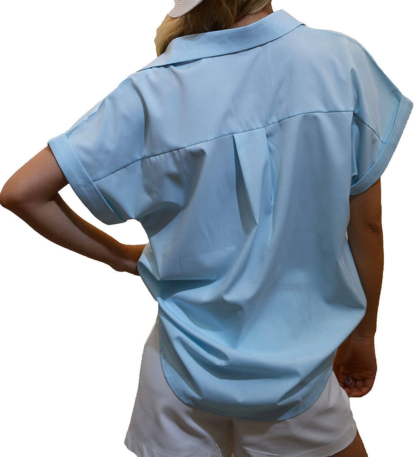 V-NECK BUTTON-DOWN SHIRT TOP