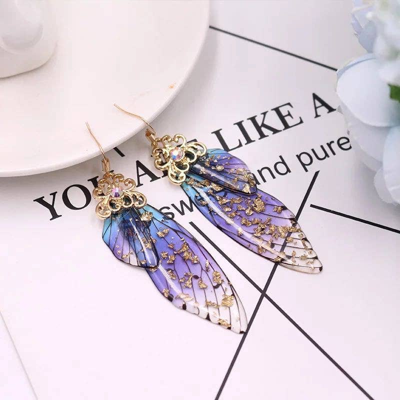 Elegant long earrings with cicada wing wings