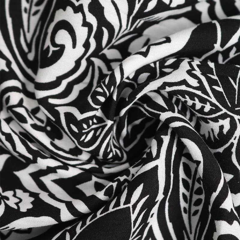 National printing v-neck long-sleeved dress