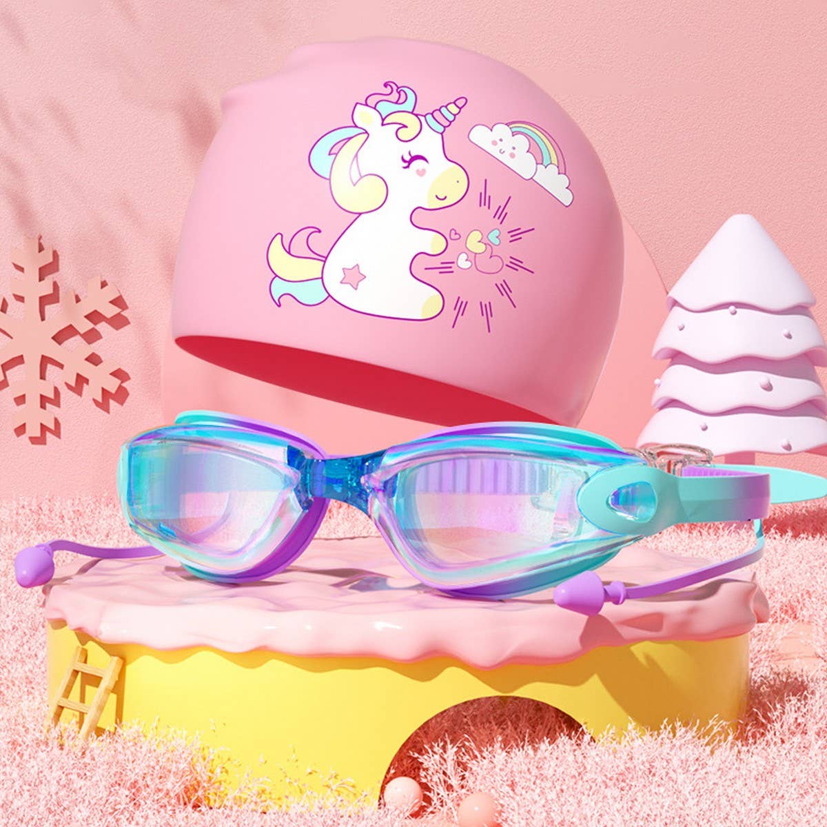 Kids HD Anti-Fog Swim Goggles & Cap ? Cute Style