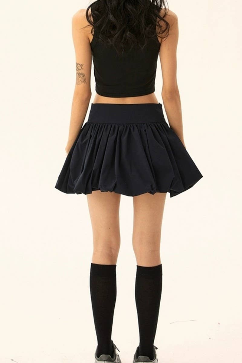 CWBSS0335_SOLID COLOR FLOWER BUD SHORT PUFFY SKIRT