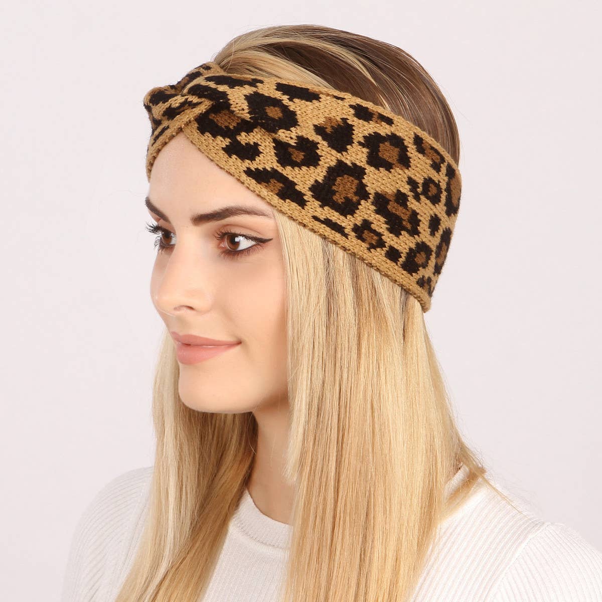 VINTAGE WARM LEOPARD PRINT KNITTED WOOL HEADBAND
