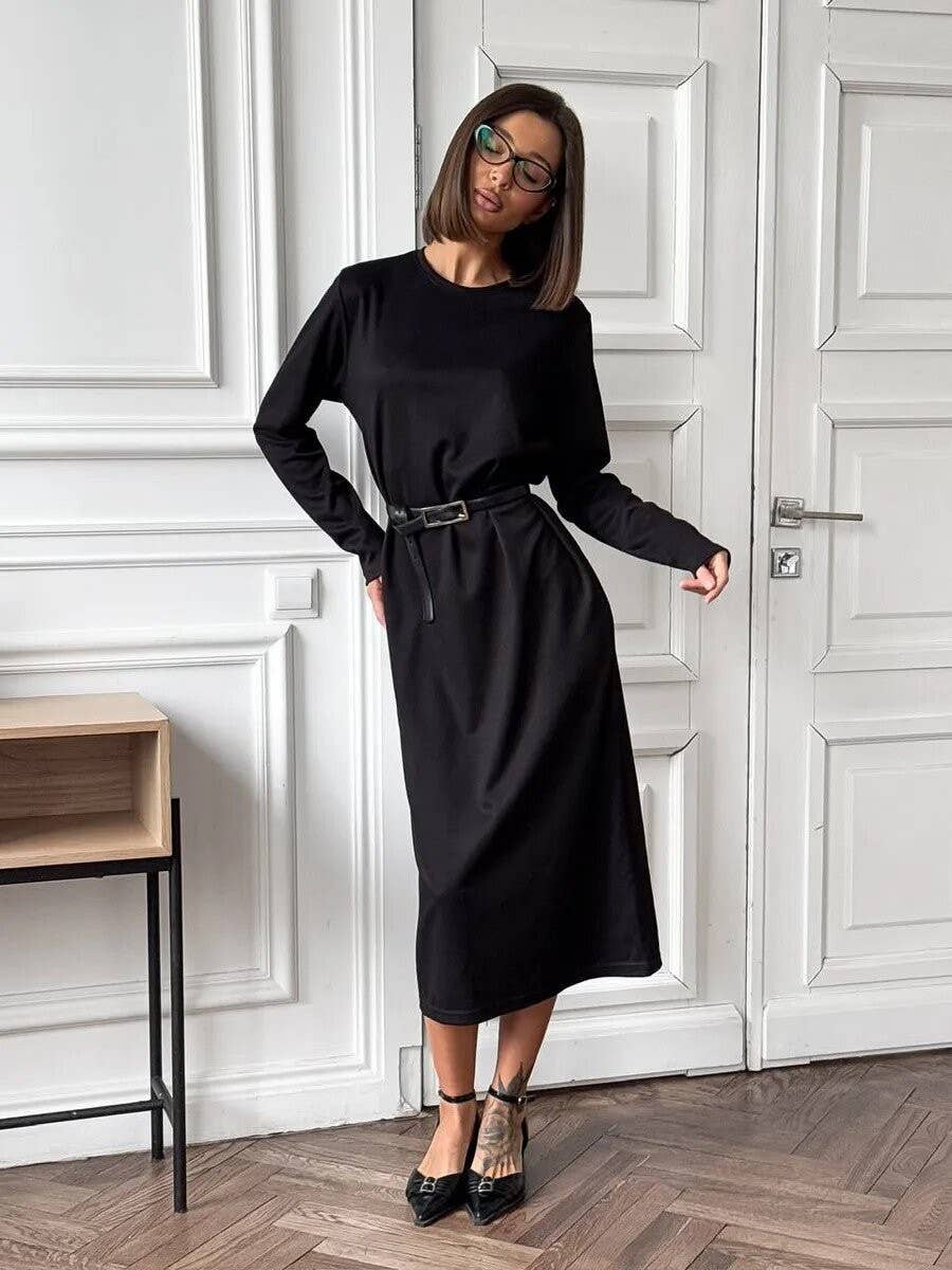 Fashion long sleeve down feel in the long dress