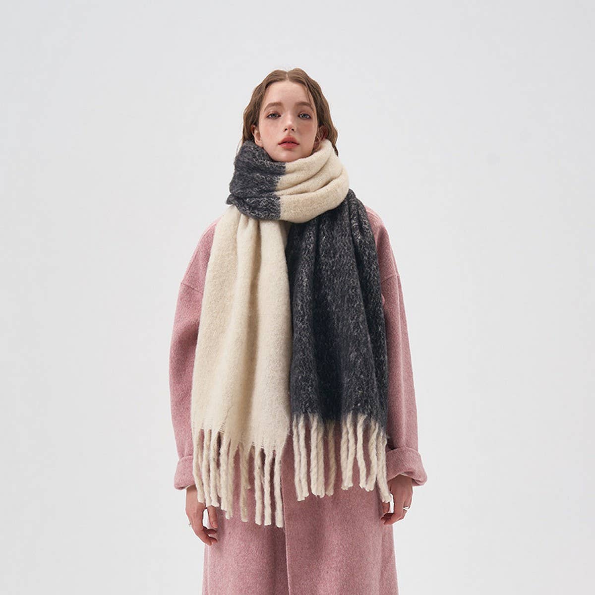 Colorblock Faux Cashmere Long Scarf for Winter