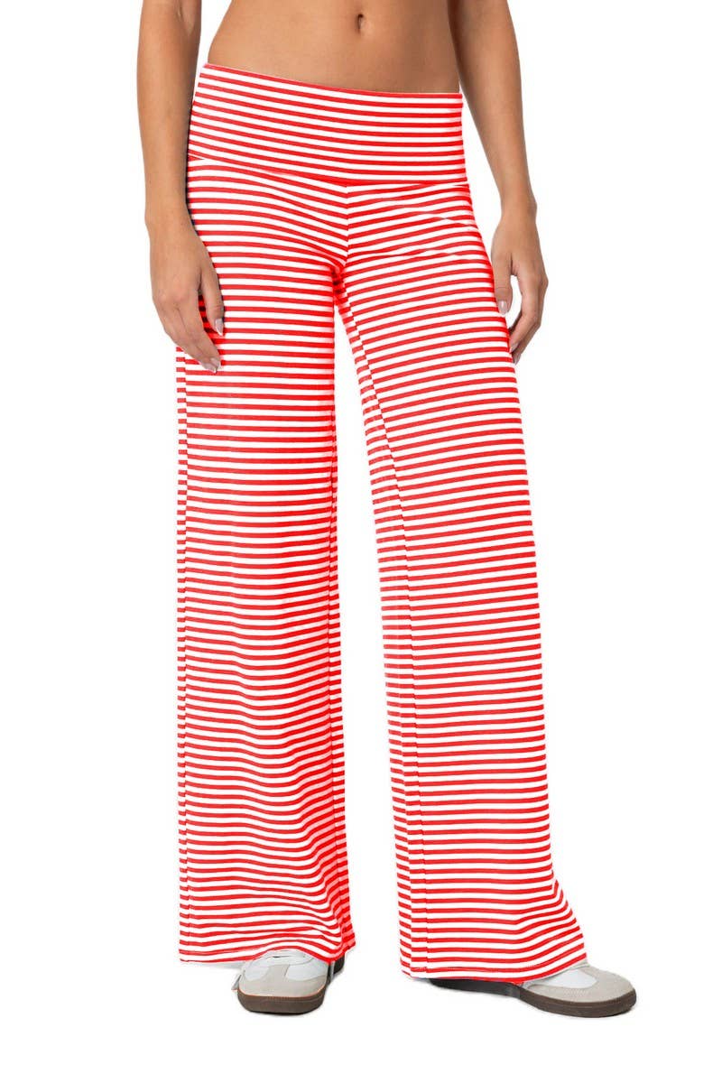 CWBLP1590_NAVEL-BARING STRIPED LOOSE WIDE-LEG PANTS
