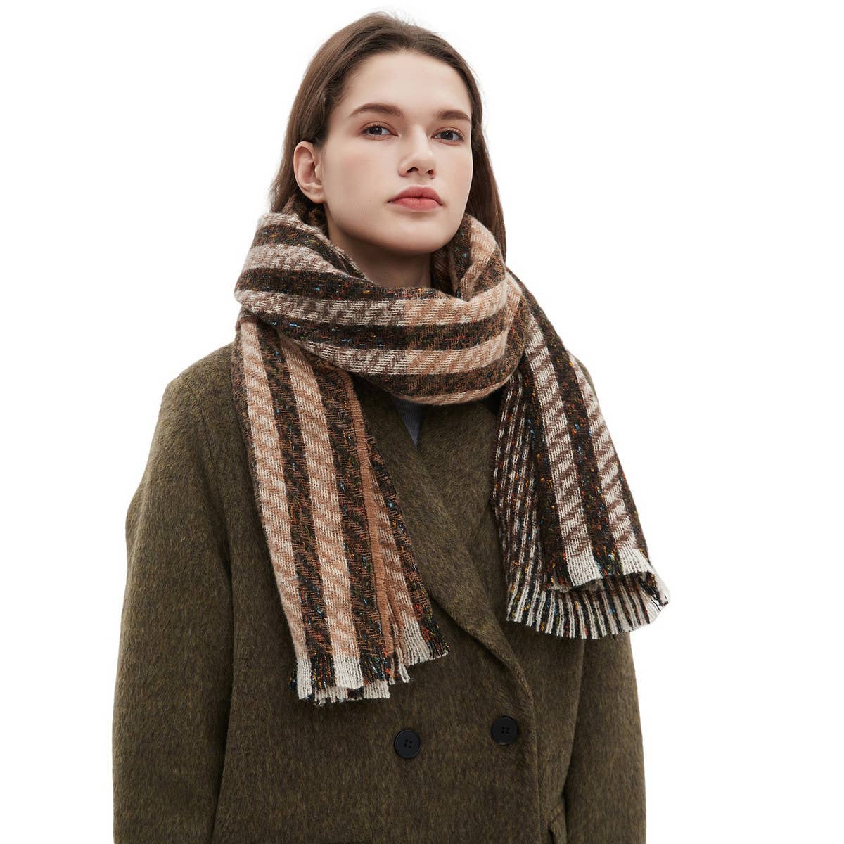Striped Jacquard Scarf ??Unisex Winter Shawl_CWASC0866