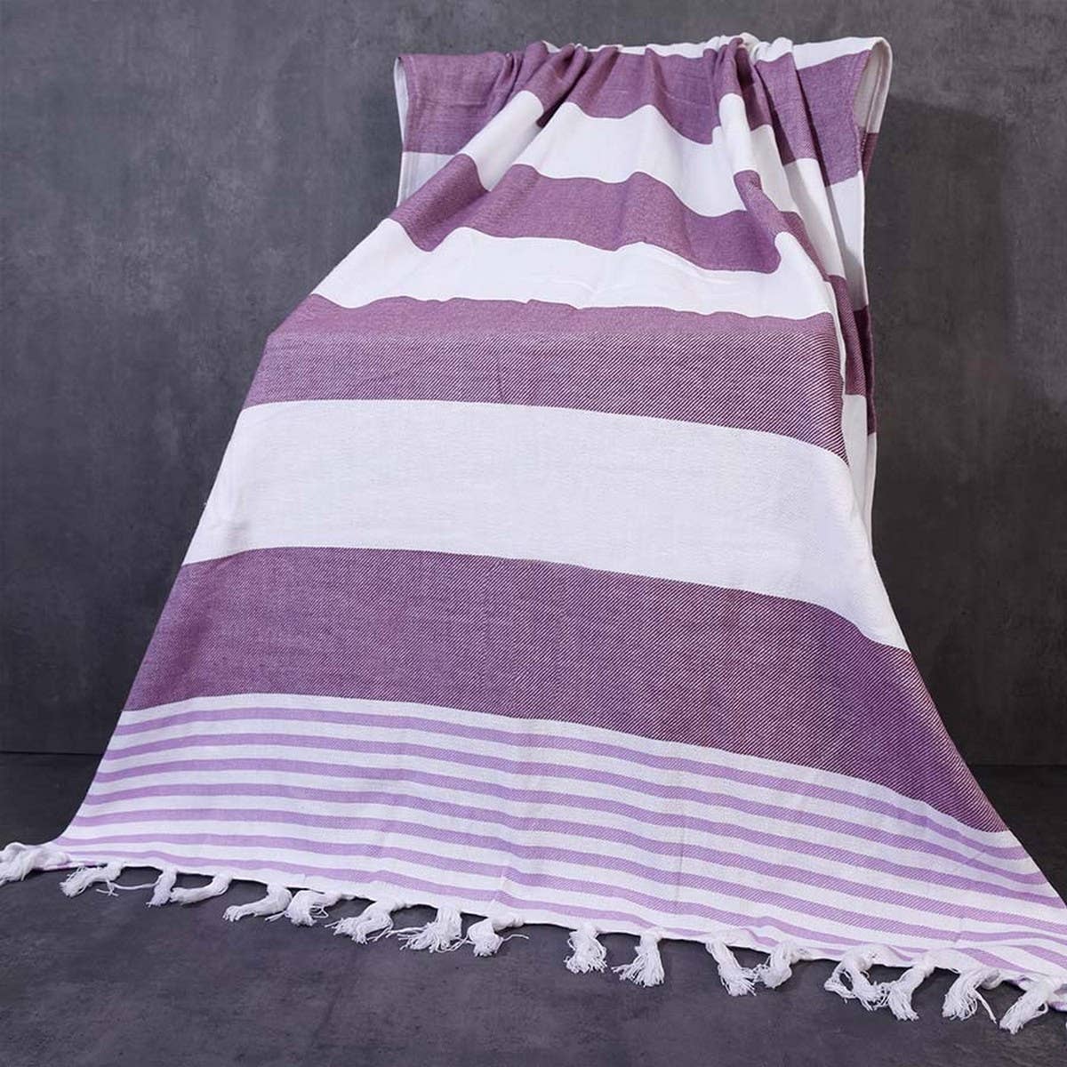 Striped Tassel Cotton Turkish Beach Wrap Towel_CWMM7670