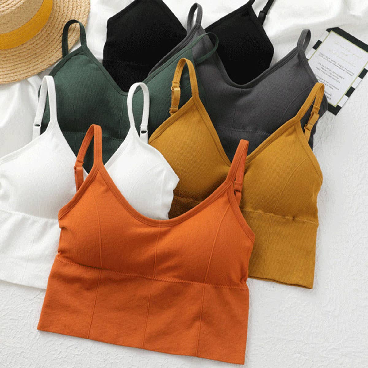 Plain Solid Color Basic Tank Top With Built In Bra_CWTTK0796