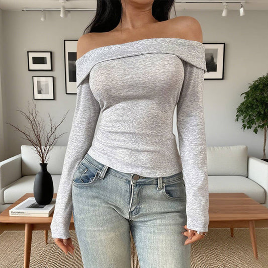 Solid-color fitted one-shoulder T-shirt