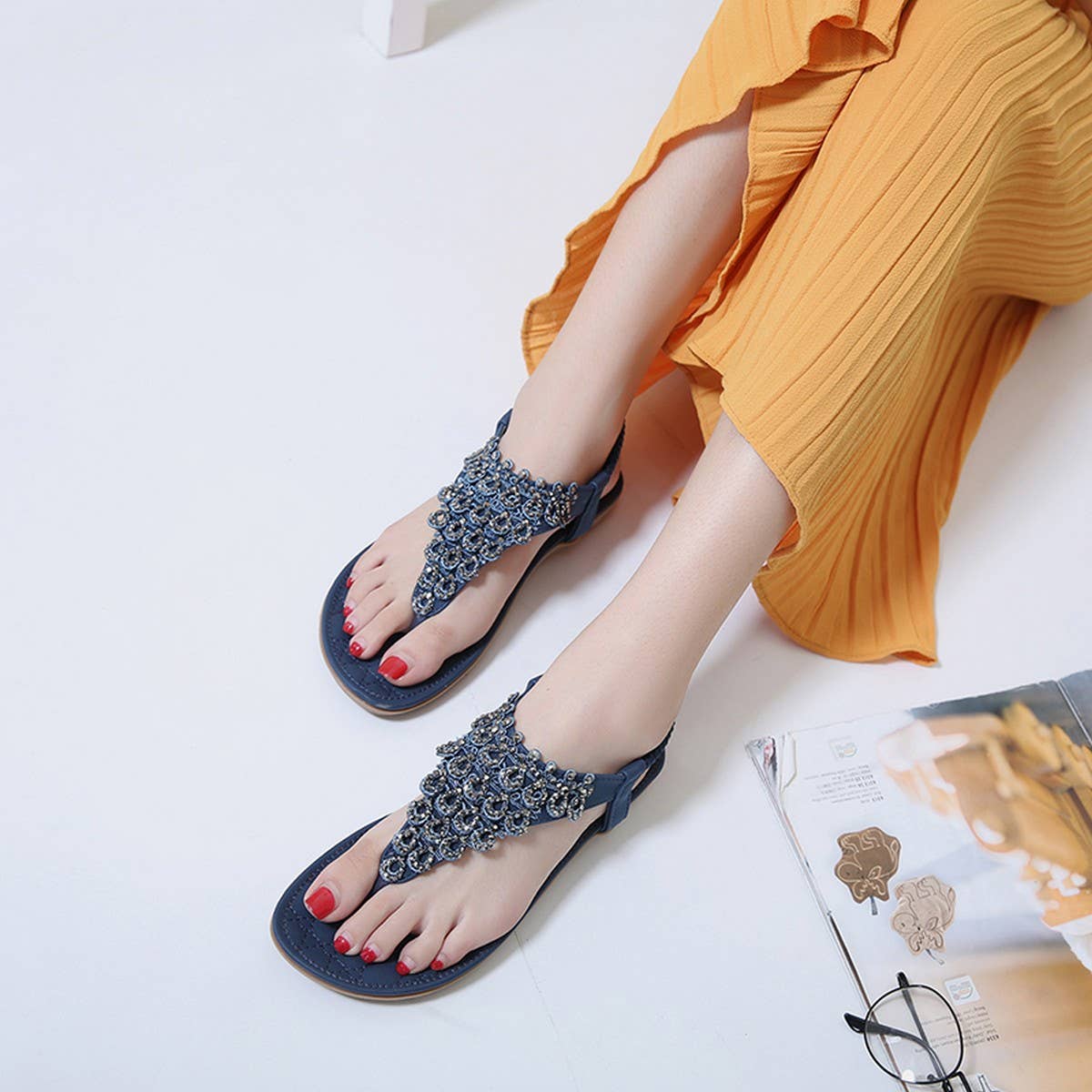RHINESTONE BOHEMIAN FLIP FLOPS SANDALS