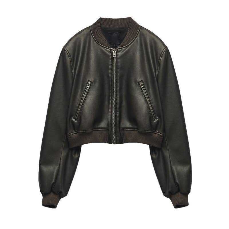 Stand-up collar motorcycle pilot leather jacket