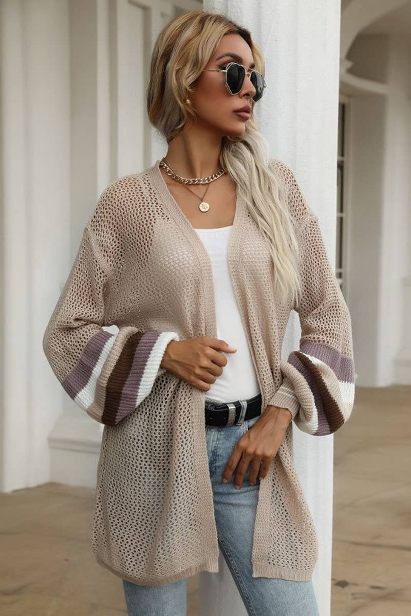 Cwoswl2176_Midi-Length Contrast Crochet Cardigan