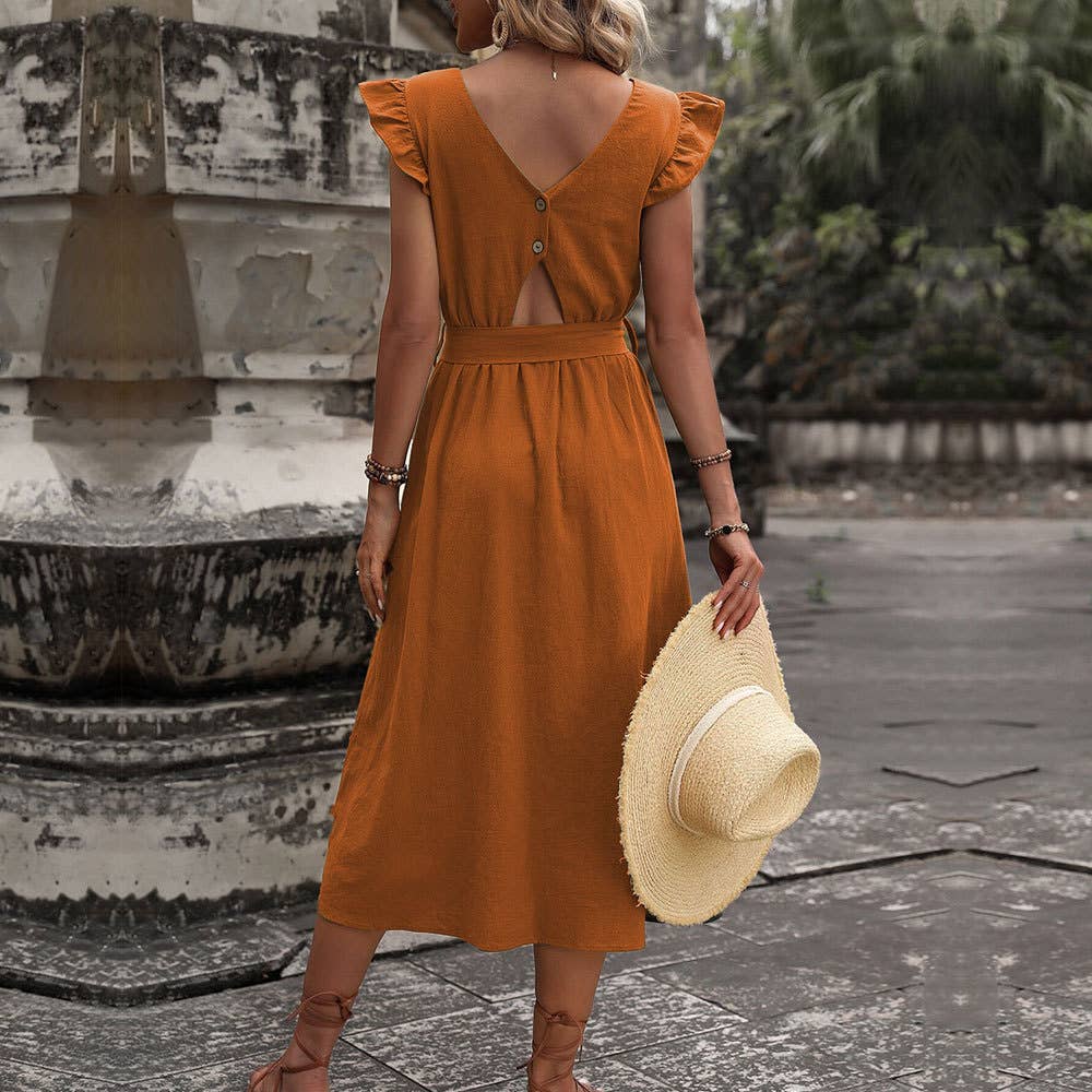 Sexy backless,cinched waist,country-style dress