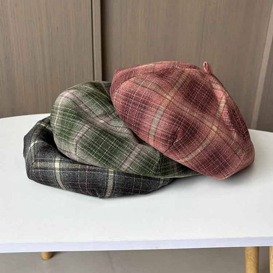 VINTAGE BRUSHED COTTON CHECK BERET_CWAB2910