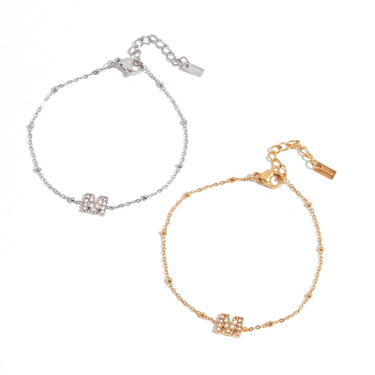 18K Gold Steel Bracelet with Zircon Letter M_CWAJE4783