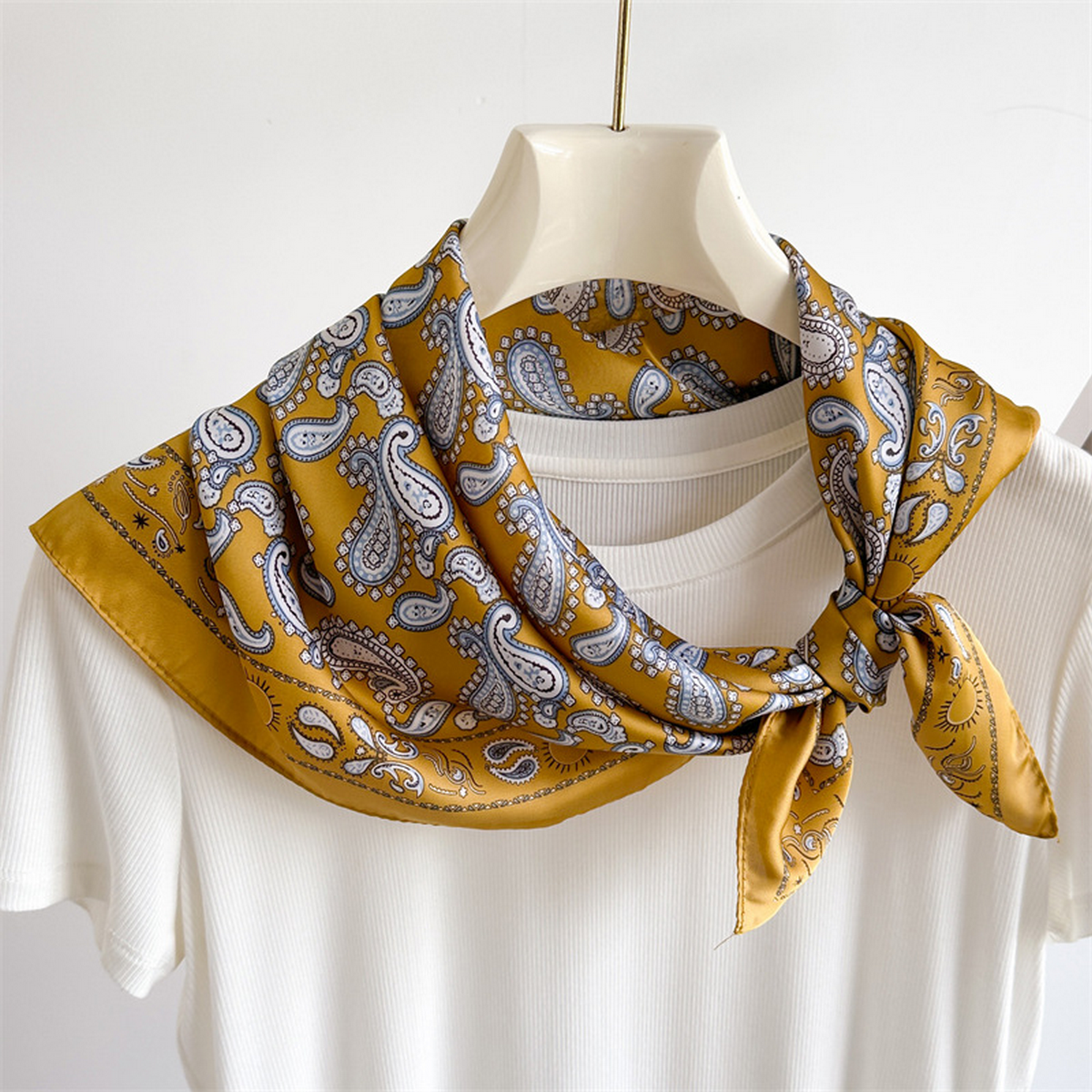 Lily Print Satin Square Scarf for Summer Sun