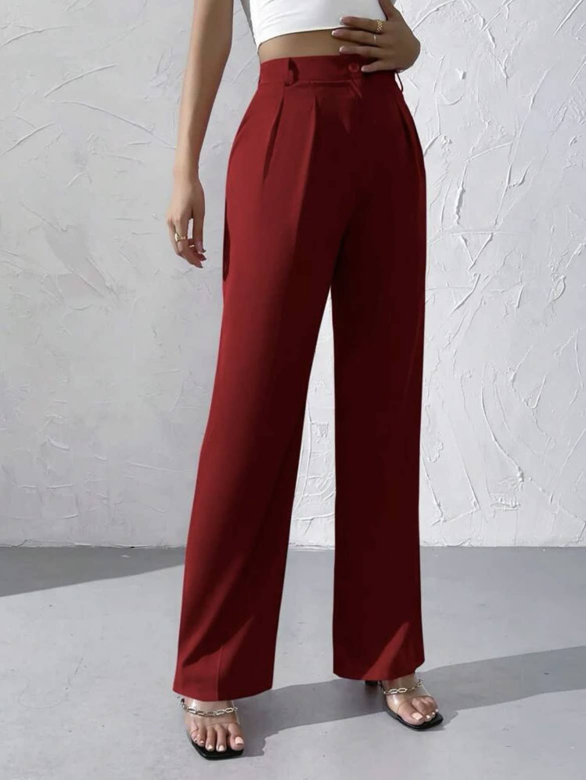 Elegant solid color dangling wide-leg suit pants
