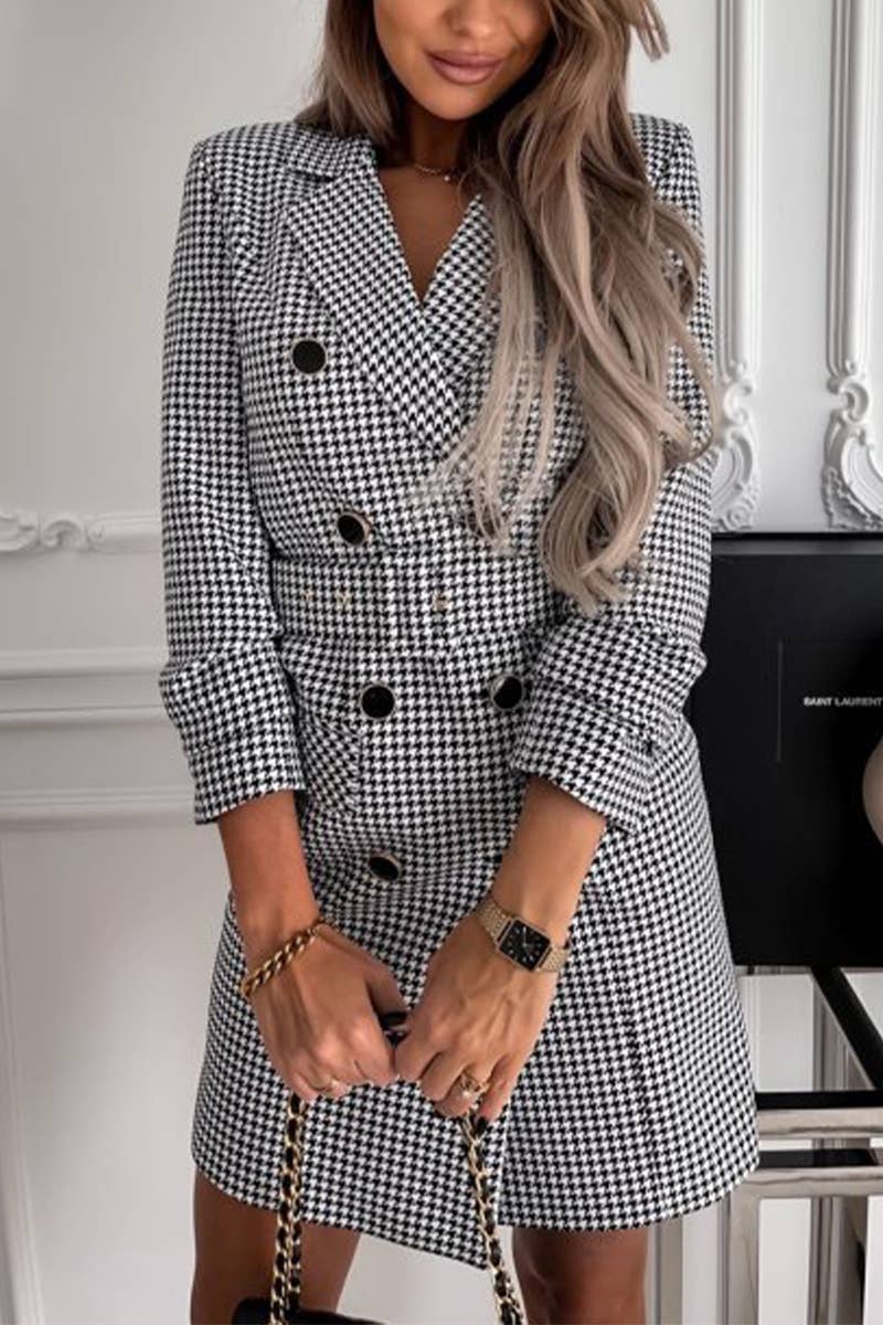 FASHION PRINT PLAID SUIT JACKET DRESS