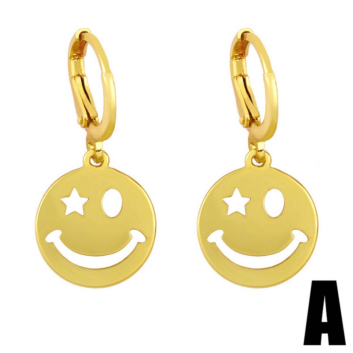 GOLD PLATED SMILEY EXPRESSION PENDANT EARRINGS