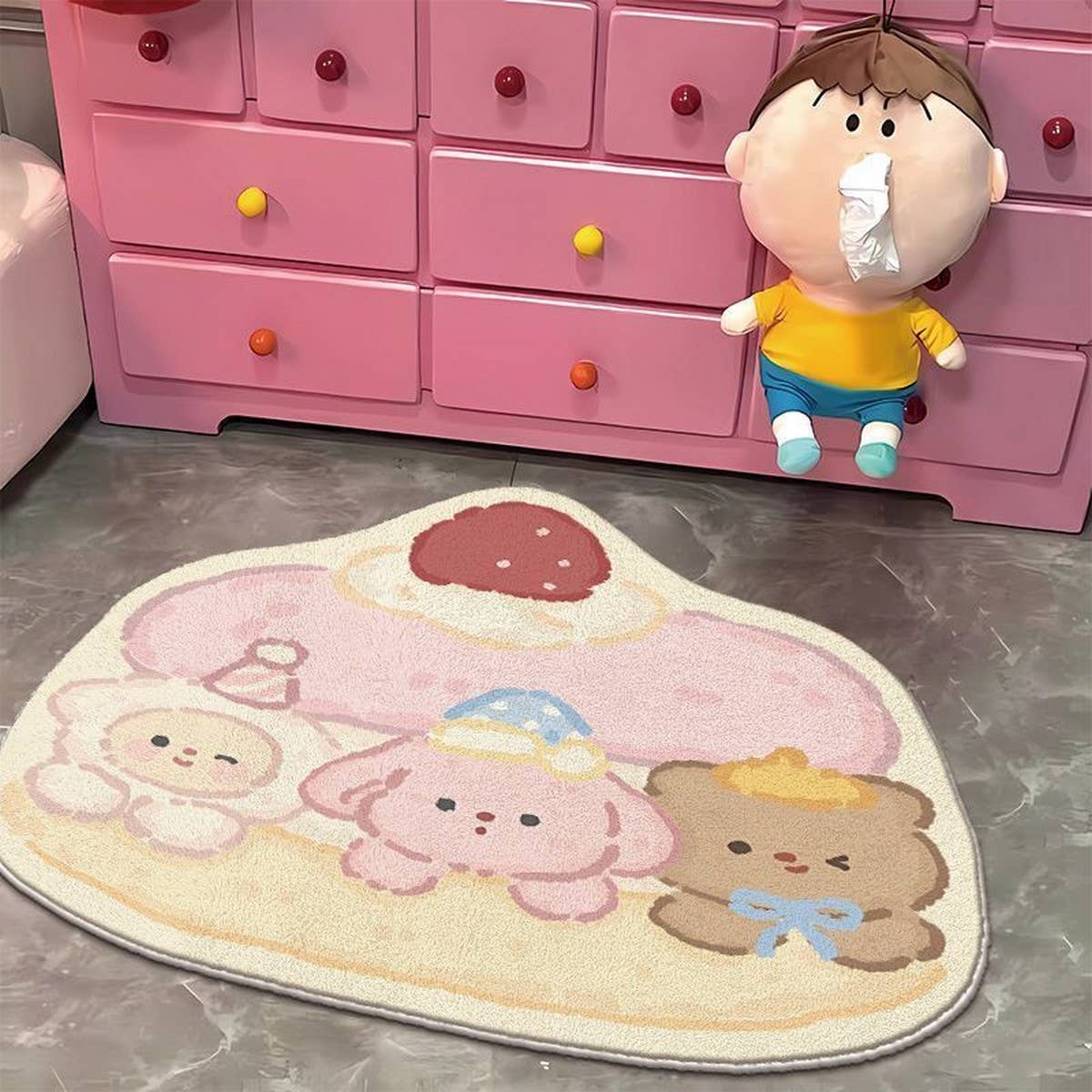 Cute Cake Fleece Rug, Bedroom Bathroom Mat
