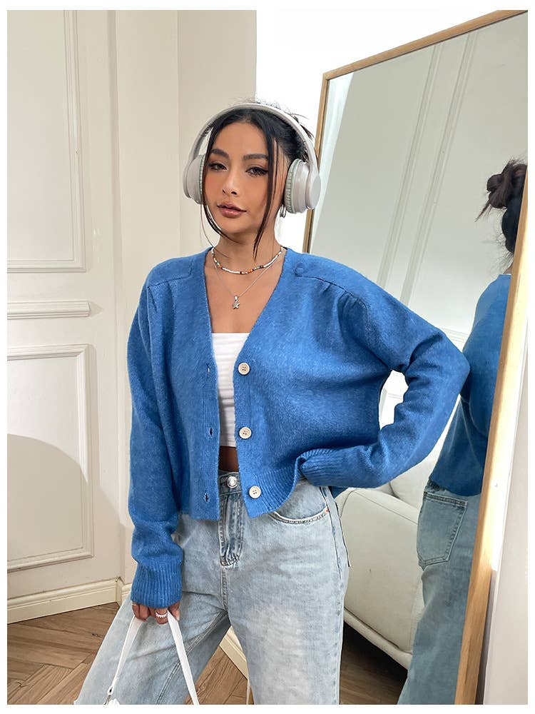 SOLID COLOR SIMPLE HIGH WAIST KNIT CARDIGAN