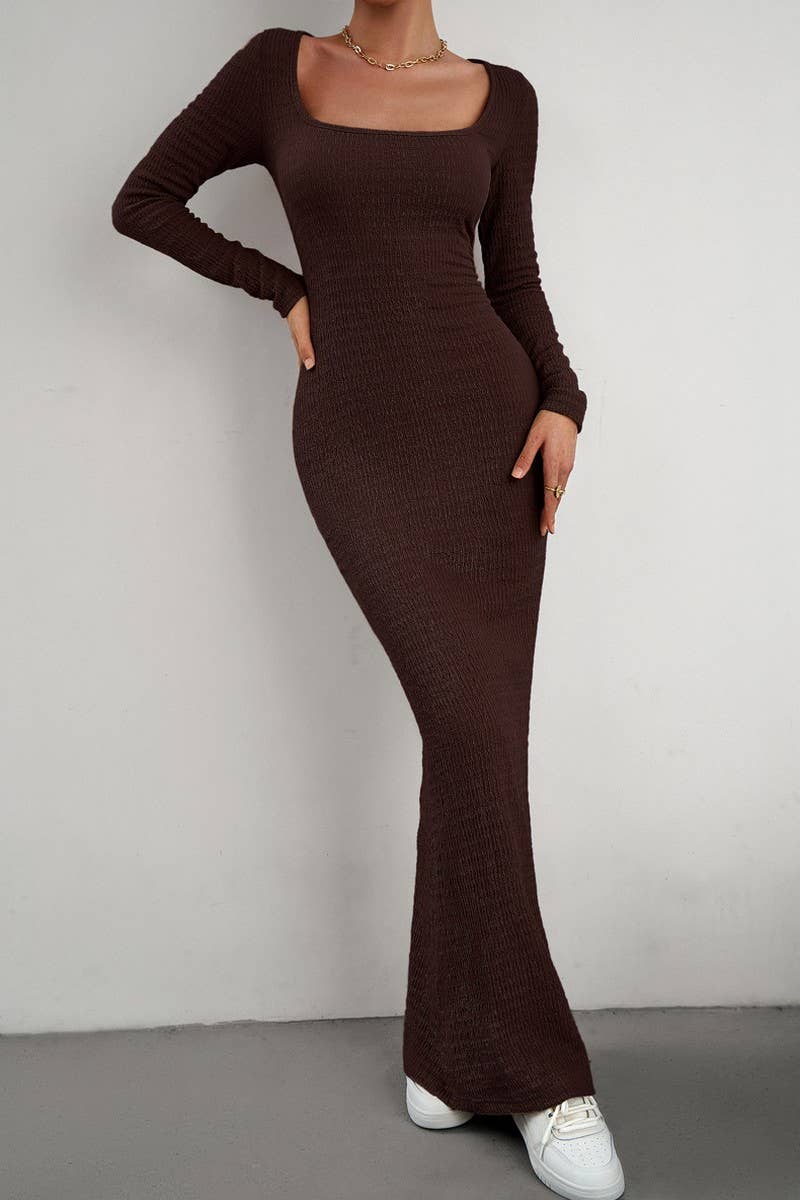 CWDMD4832_SLIM FIT SQUARE NECK LONG SLEEVE KNIT DRESS