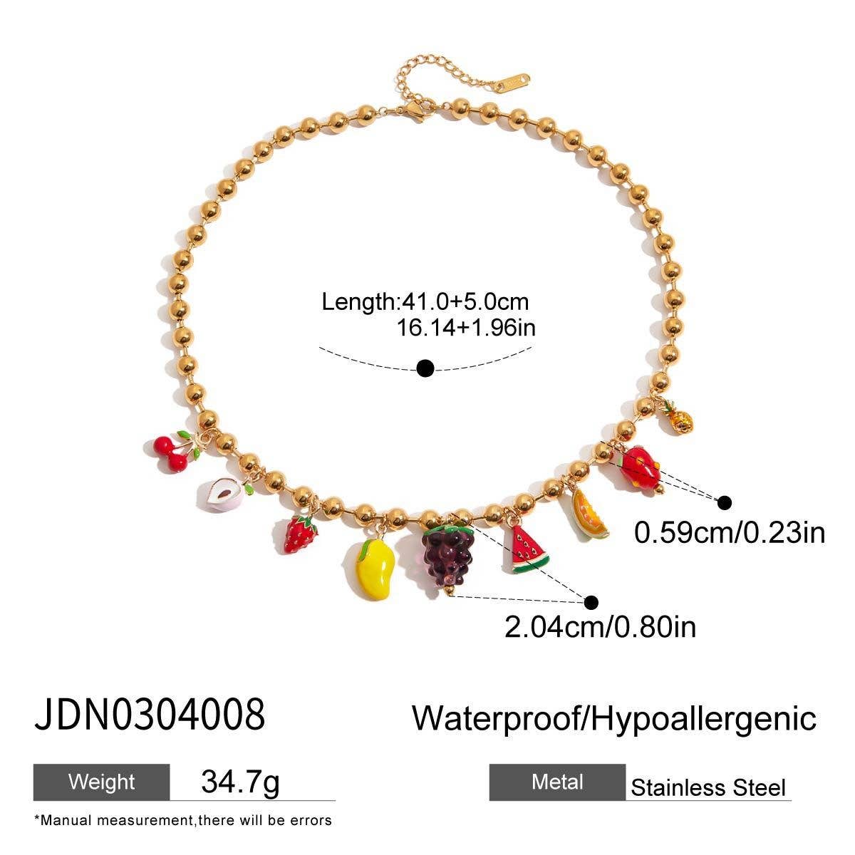Elegant 18KGold StainlessSteel Fruit CharmBracelet