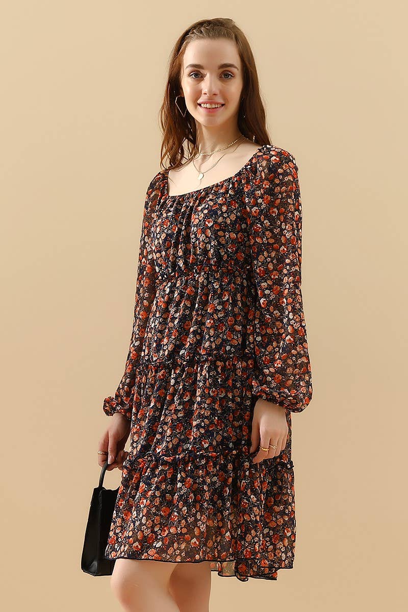 CWDSD1399-B_LONGSLEEVE SQUERE NECK SHORT MINI DRESS