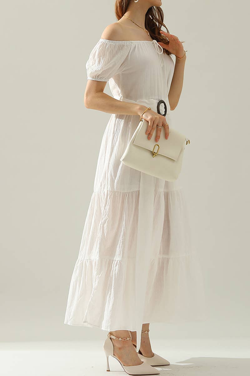 CWDMD545_SHORT SLEEVE TIERED OFF SHOULDER MAXI DRESS