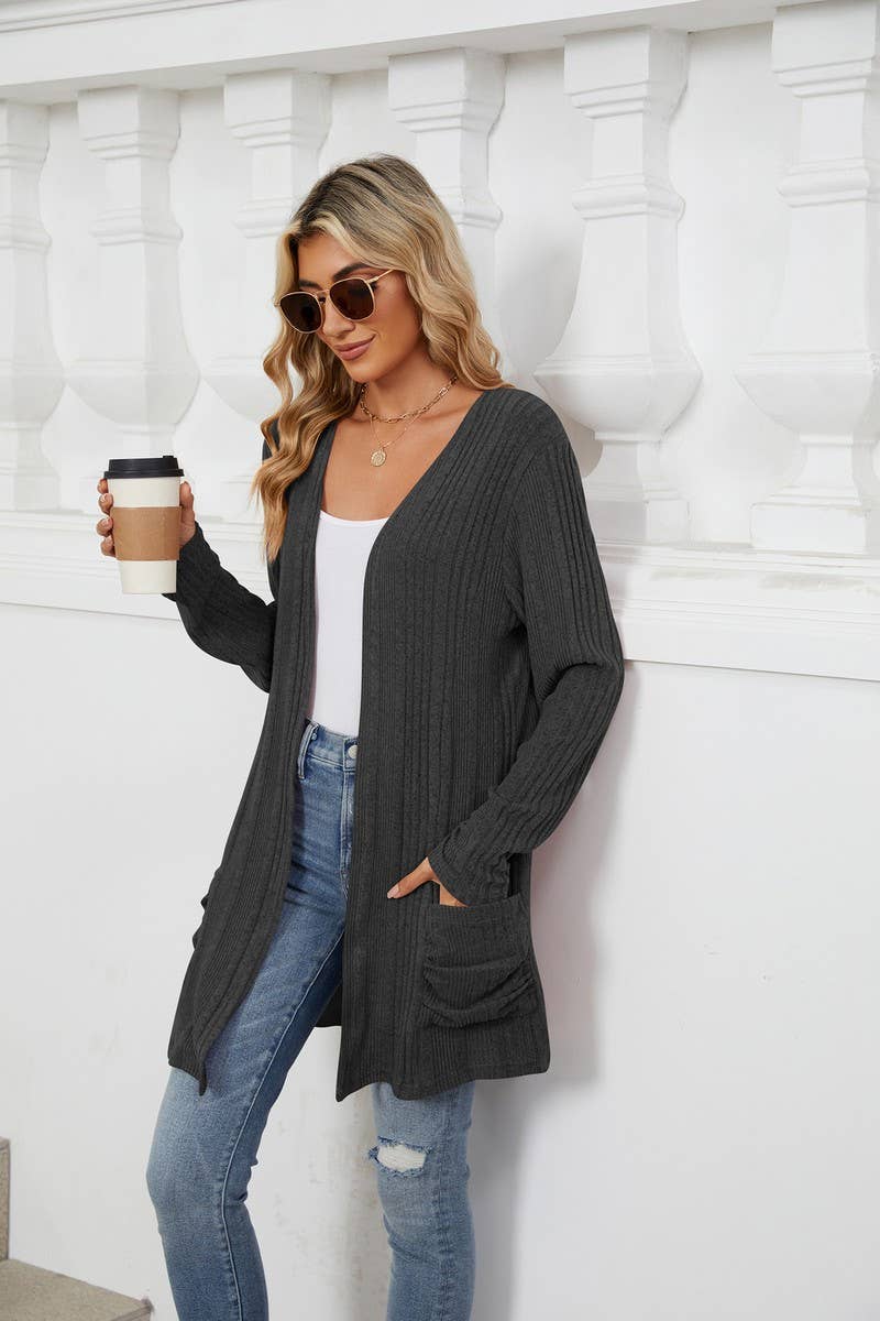 CWOCAL1923_BRUSHED POCKET LONG SLEEVE CARDIGAN COAT
