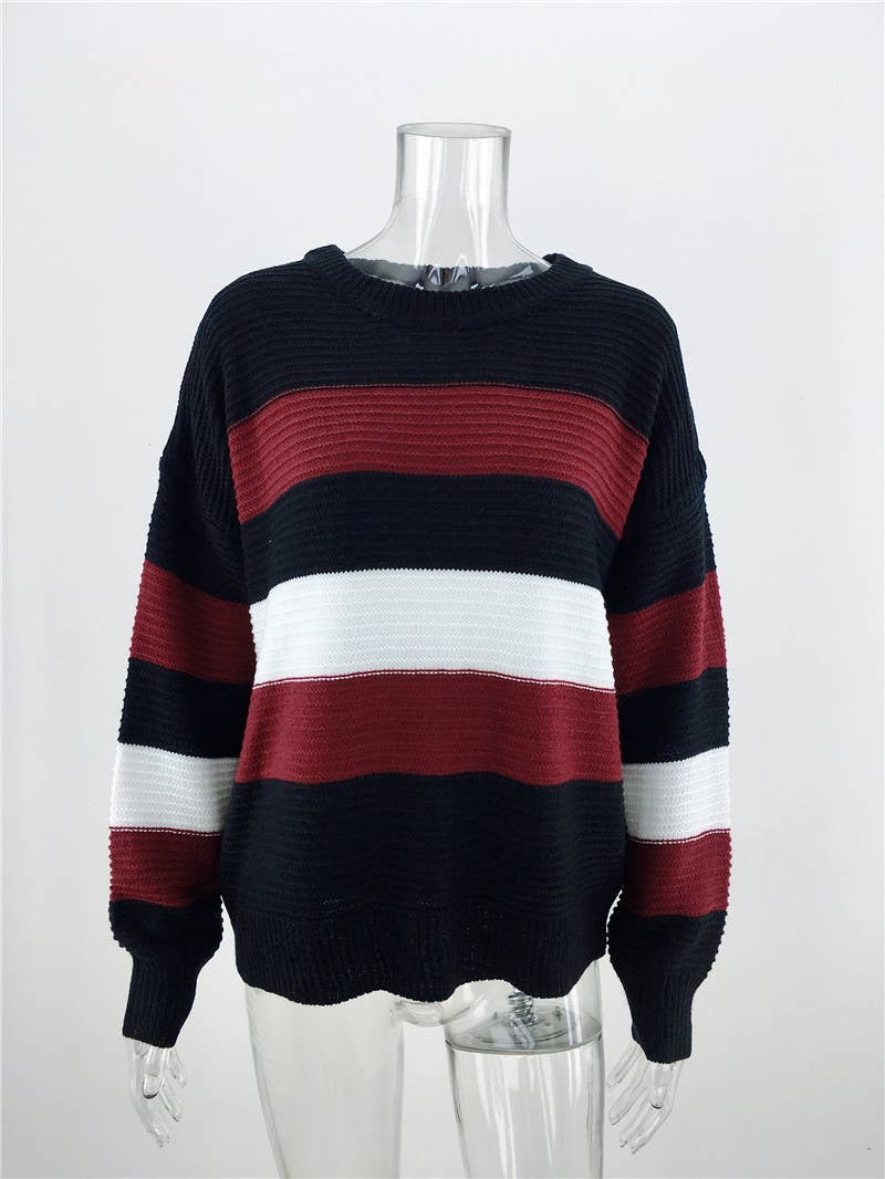 INTERCOLOR PATCHWORK PULLOVER LOOSE SWEATER