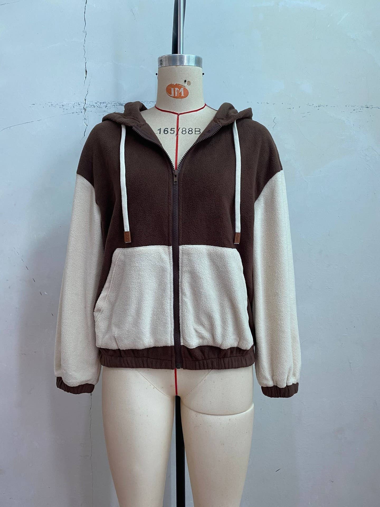 Hooded,color-blocked polar fleece zipper Jackets