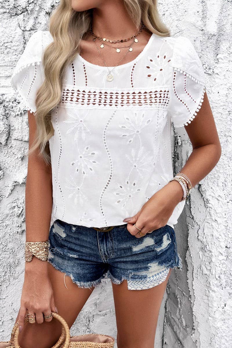 TEMPERAMENT CASUAL JACQUARD SHORT SLEEVE TOP_CWTSTS0321