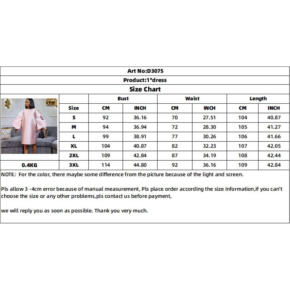 PLUS SIZE FASHION WOMEN'S LOOSE PUFF SLEEVE DRESS_CWDSD6167