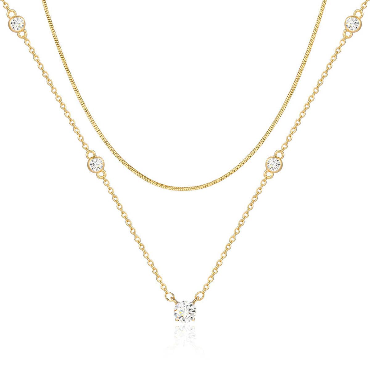 Round snake-bone zircon water drop necklace