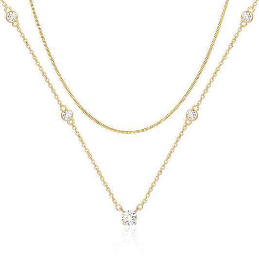 Round snake-bone zircon water drop necklace