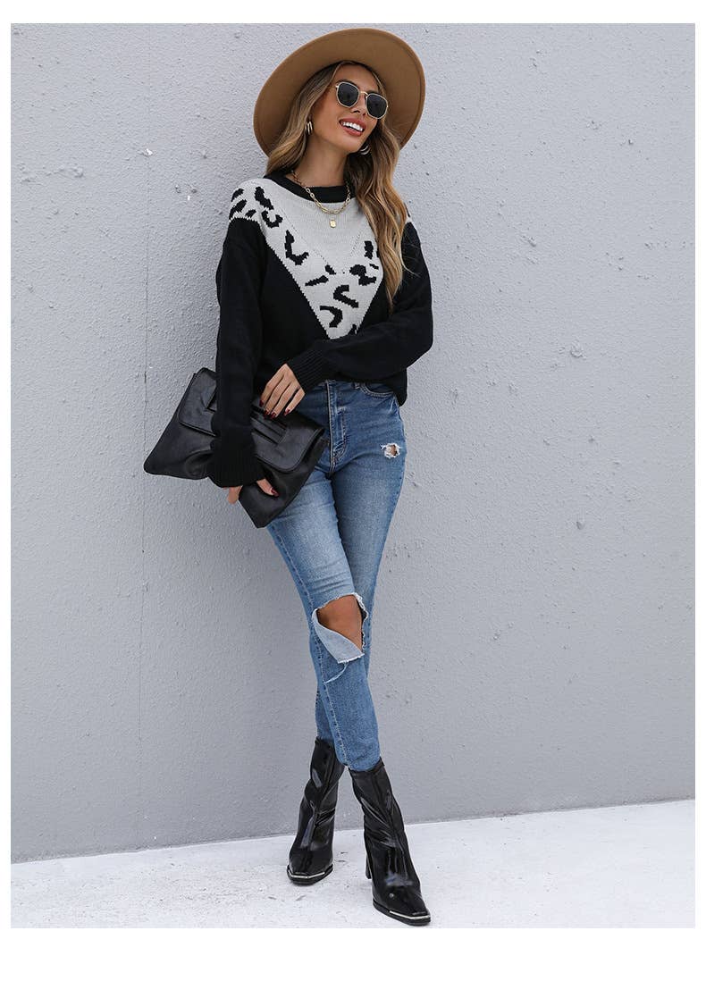 Leopard print sweater with long sleeves