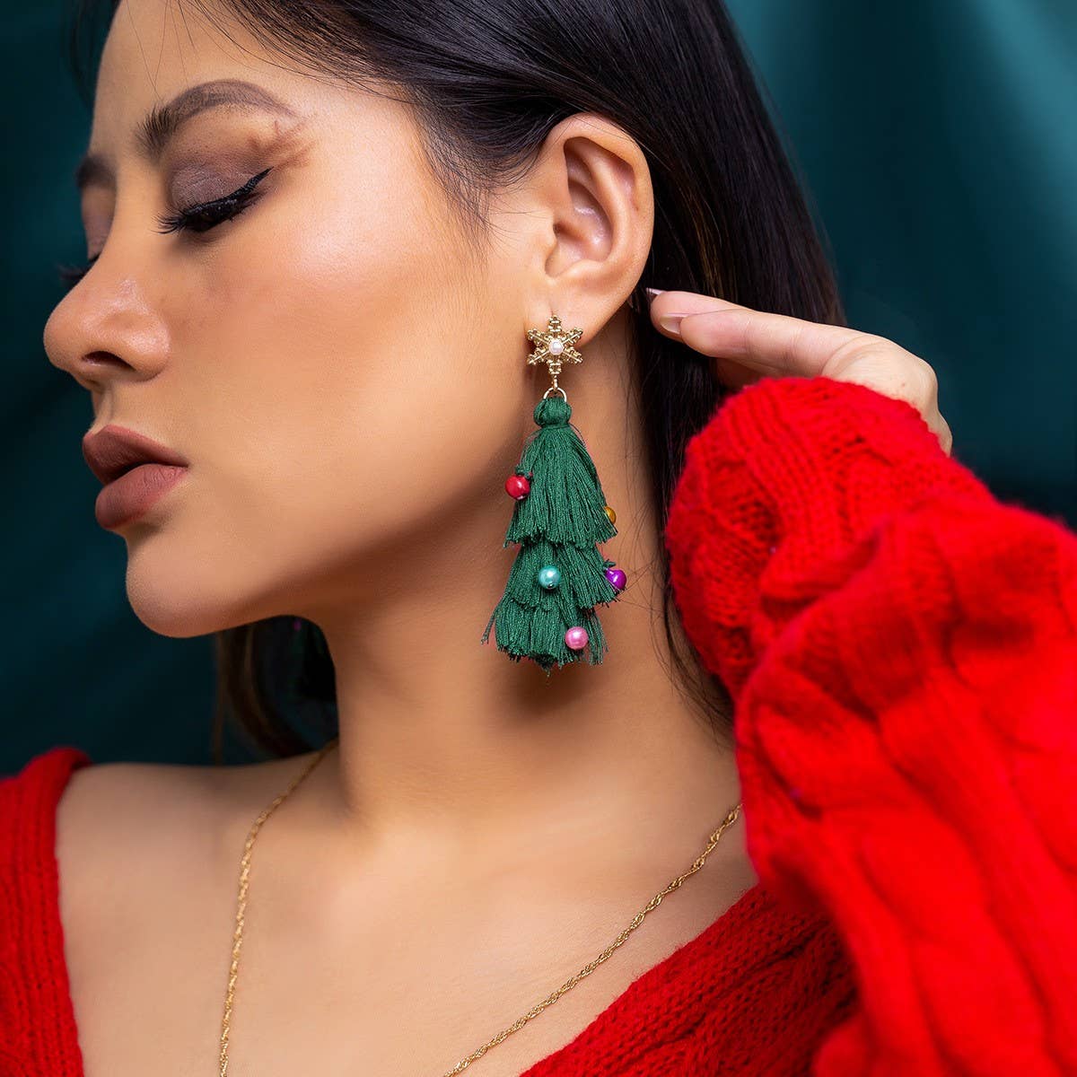 CREATIVE TASSEL CHRISTMAS TREE EARRINGS