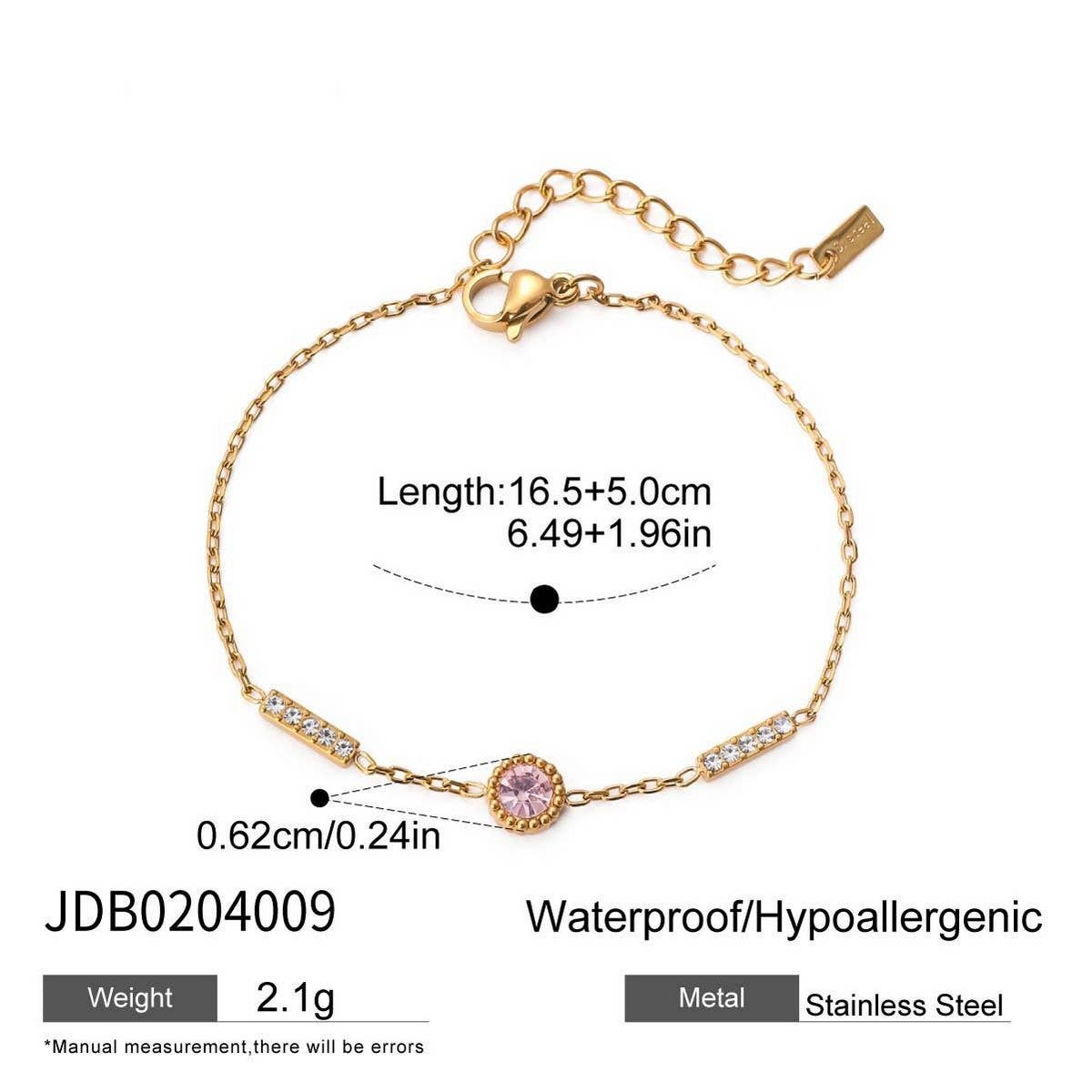 18K Gold Pink Zircon Round Chain Bracelet, Steel_CWAJE4678