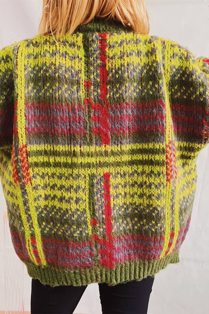 CWOCAL1274_COLOR CONTRAST STRIPE PULLED WOOL THICK CARDIGAN