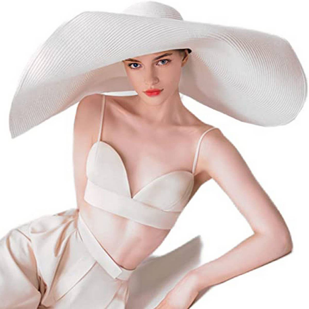 Summer oversized brim straw hat for women_CWAH3399