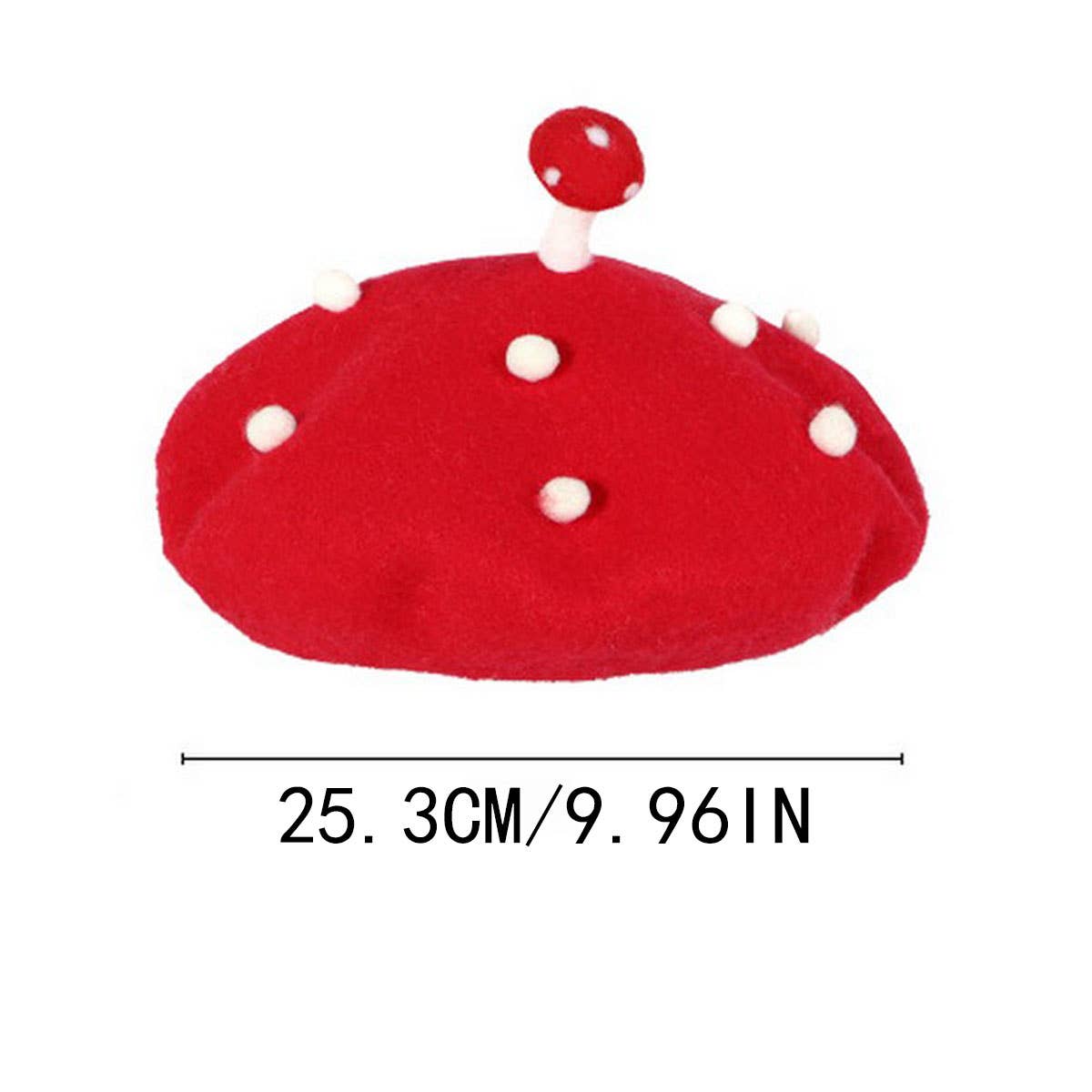 CWAH04554_KIDS BERET HAT RED MUSHROOM STYLE WINTER CAP