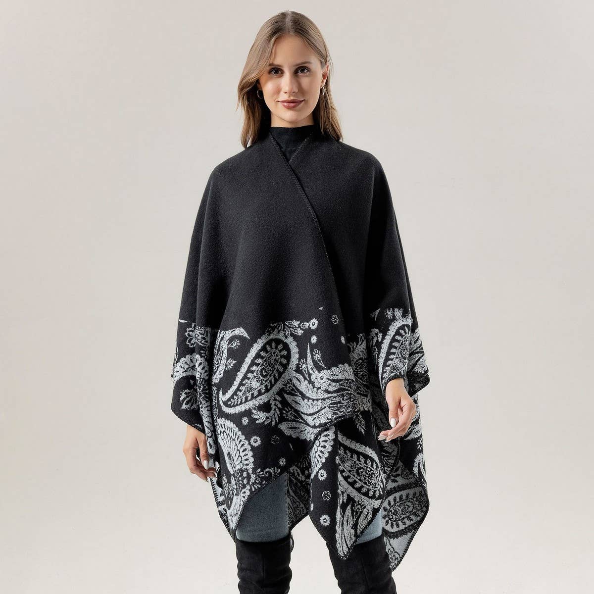 CASHEW FLOWER SHAWL SLIT CAPE DOUBLE-SIDED SCARF_CWASC2222