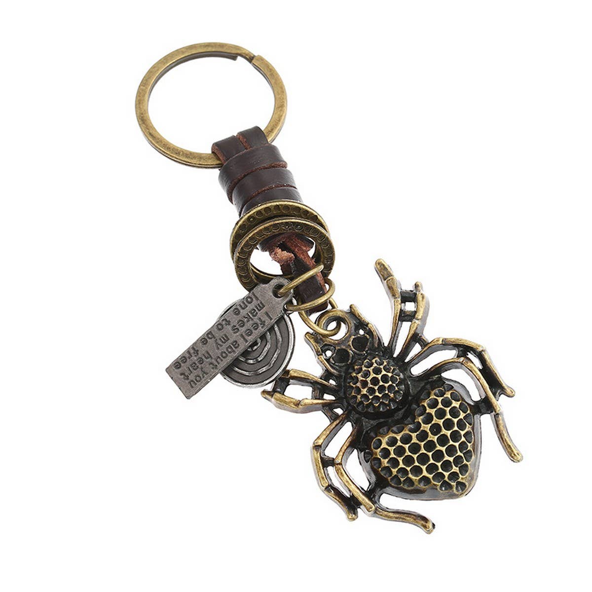 VINTAGE ALLOY SPIDER COWHIDE KEYCHAIN