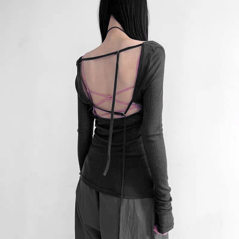 Fashion sexy one-shoulder long-sleeved T-shirt