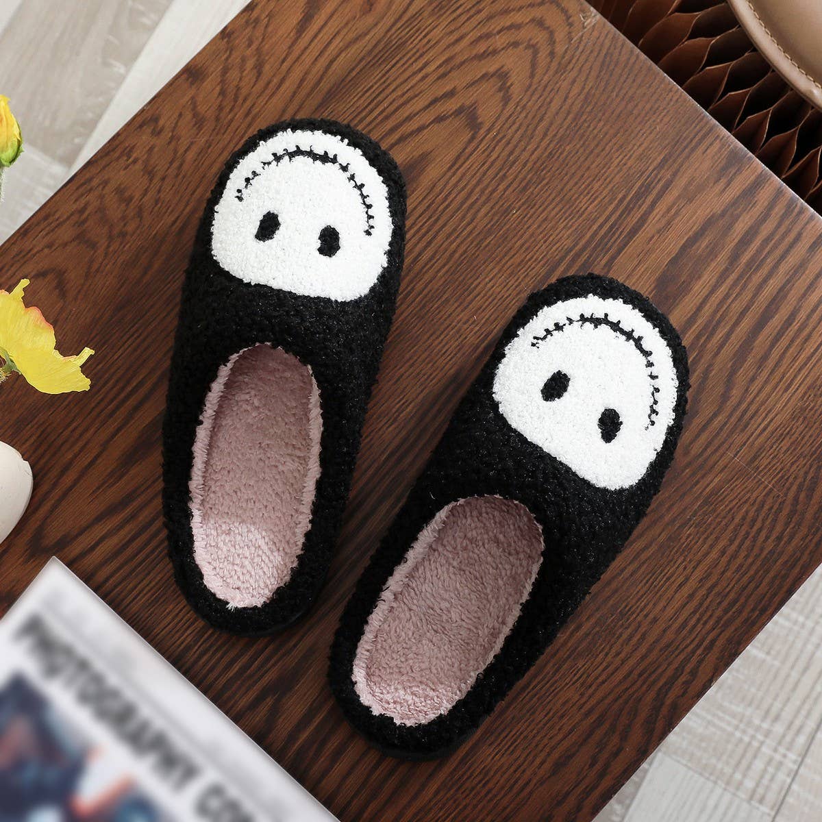 HALLOWEEN SMILEY FACE EMBROIDERED COTTON SLIPPERS