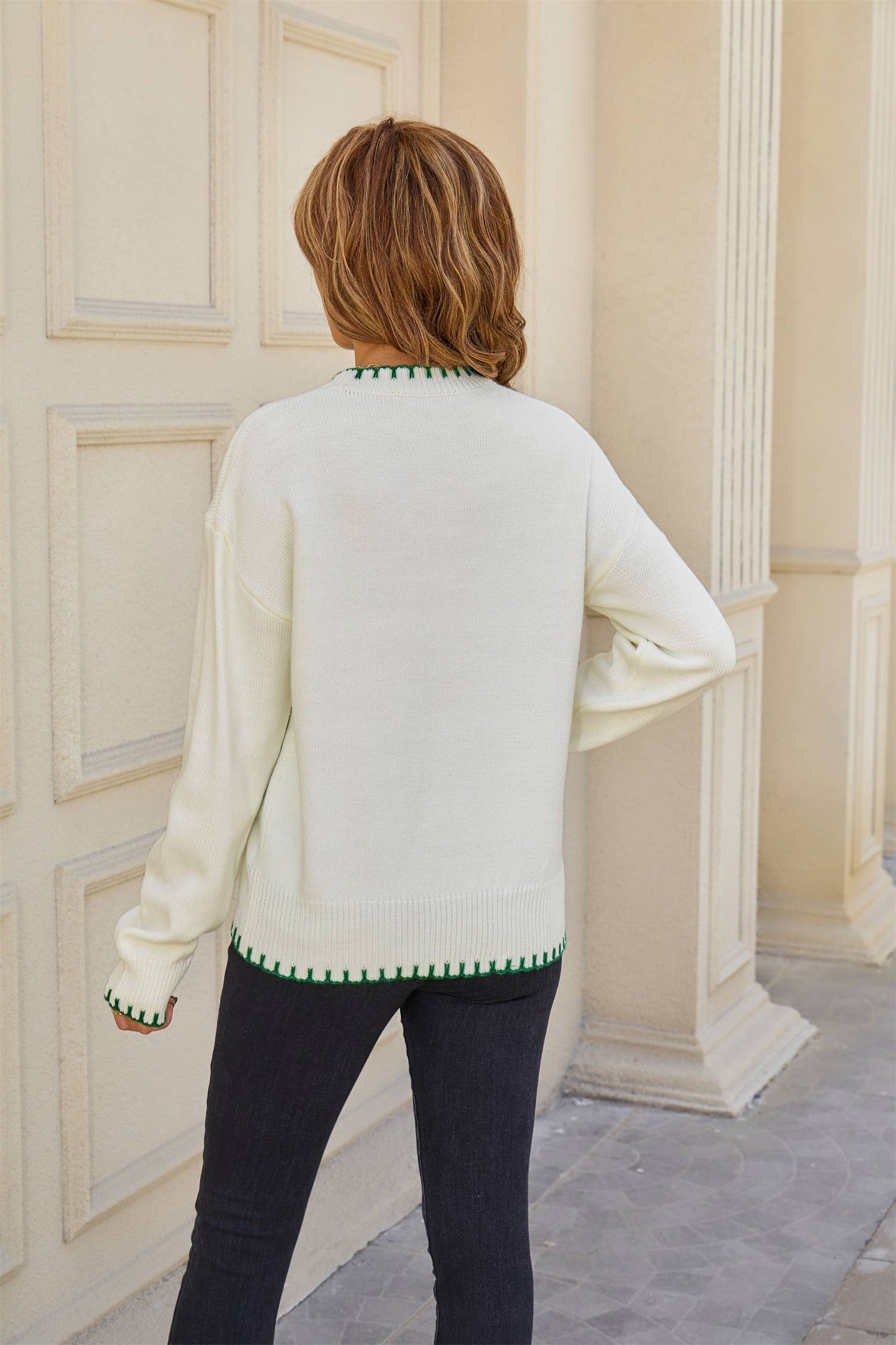 Lemon jacquard round-neck long-sleeved sweater